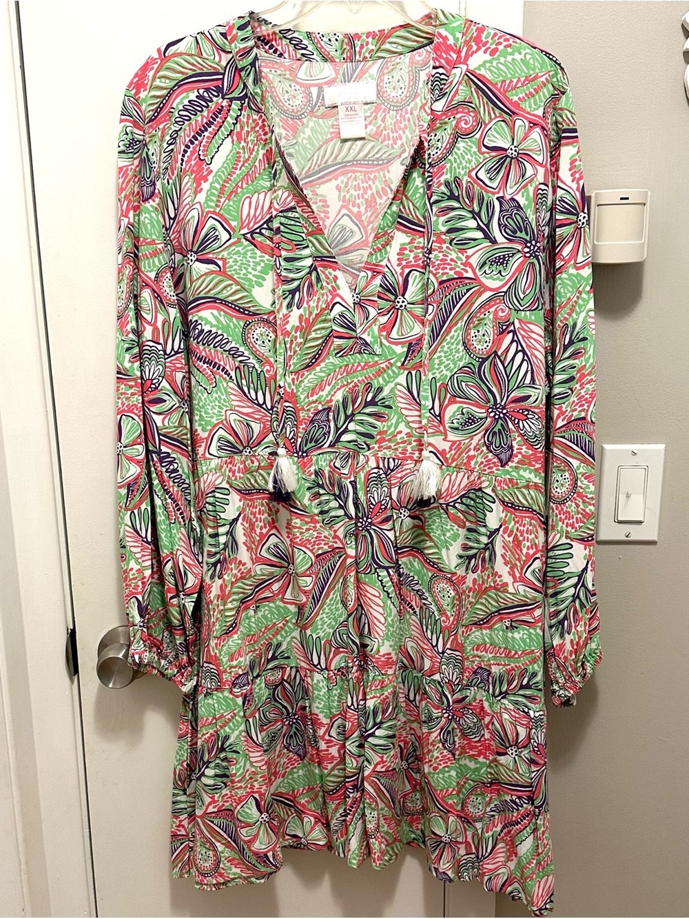 Stella Parker Womens Mini Sun Dress XXL NWT Long Sleeve Pink Floral Dreams Lilac